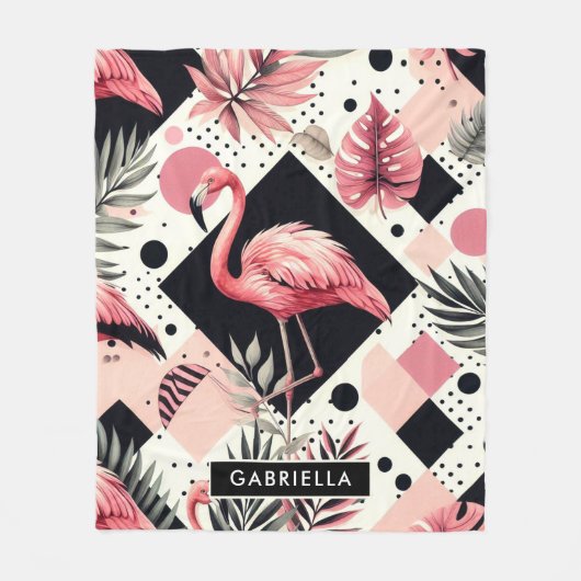 Schattige Flamingo Geometrisch Fleece Deken (Voorkant)