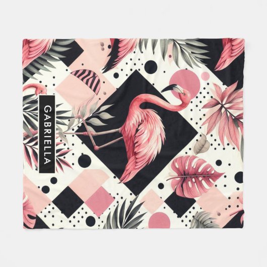 Schattige Flamingo Geometrisch Fleece Deken (Voorkant (Horizontaal))