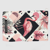 Schattige Flamingo Geometrisch Golfhanddoek (Horizontaal)