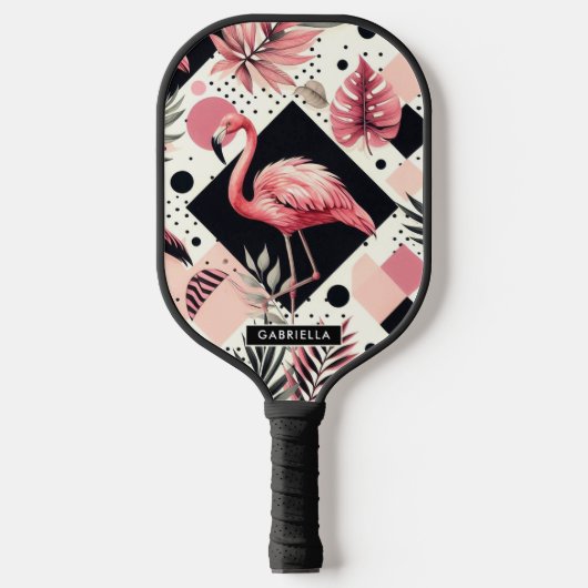 Schattige Flamingo Geometrisch Pickleball Paddle (Voorkant)