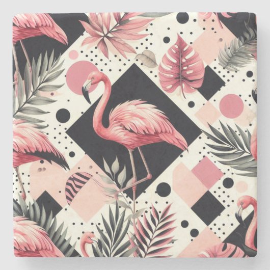 Schattige Flamingo Geometrisch Stenen Onderzetter (Voorkant)