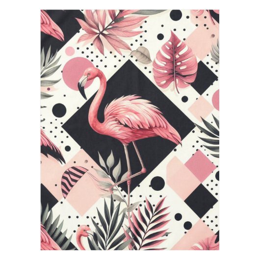 Schattige Flamingo Geometrisch Tafelkleed (Voorkant)