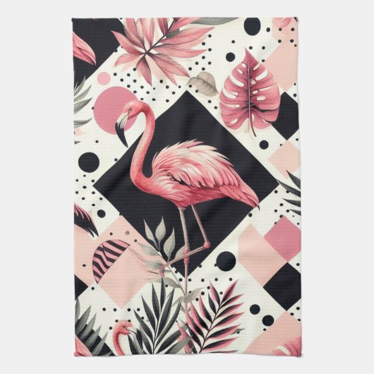 Schattige Flamingo Geometrisch Theedoek (Verticaal)