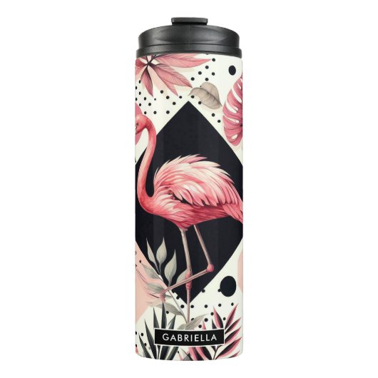 Schattige Flamingo Geometrisch Thermosbeker (Voorkant)