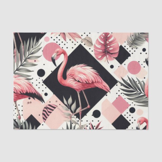 Schattige Flamingo Geometrisch Tissuepapier (Voorkant)