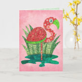 Schattige Flamingo Kaart (Gele Bloem)