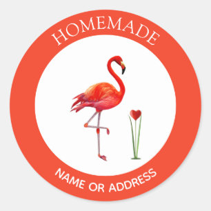 Schattige Flamingo op Koraal & Witte Thuisgemaakte Ronde Sticker