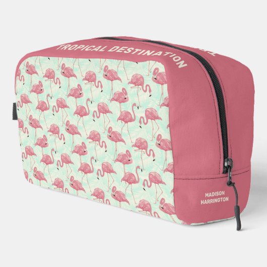 Schattige Flamingo patroon aangepaste naam & tekst Toilettasje (Rechterhoek)