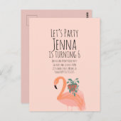 Schattige Flamingo Plant Verjaardagsfeest Roze  Briefkaart (Voorkant / Achterkant)