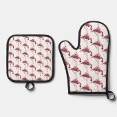 Schattige Flamingo wijndrinkpatroon Ovenwant & Pannenlap Set (Voorkant)