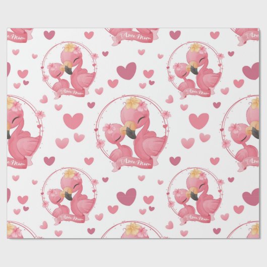 Schattige flamingo's ik hou van mama cadeaupapier (Vlak)