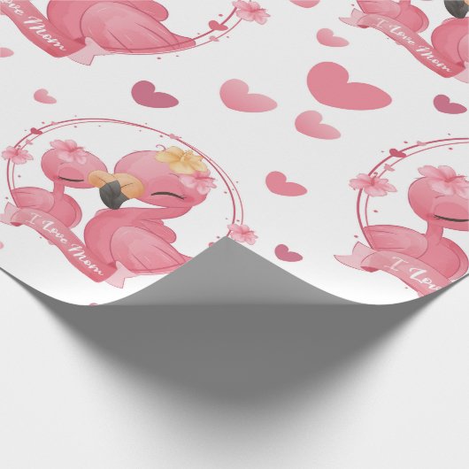 Schattige flamingo's ik hou van mama cadeaupapier (Hoek)