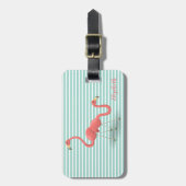 Schattige flamingo's op mintgroene witte strepen bagagelabel (Voorkant verticaal)