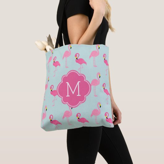Schattige flamingo's patroon monogram tote bag (Dichtbij)
