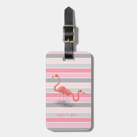 Schattige Flamingo's, Strepen Persoonlijk Bagagelabel (Voorkant verticaal)