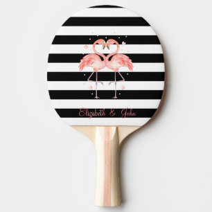 Schattige Flamingo's Verliefd, Zwart Witte Strepen Tafeltennisbatje