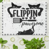 Schattige "Flippin Pawesome" met piepende katten Theedoek (Gevouwen)