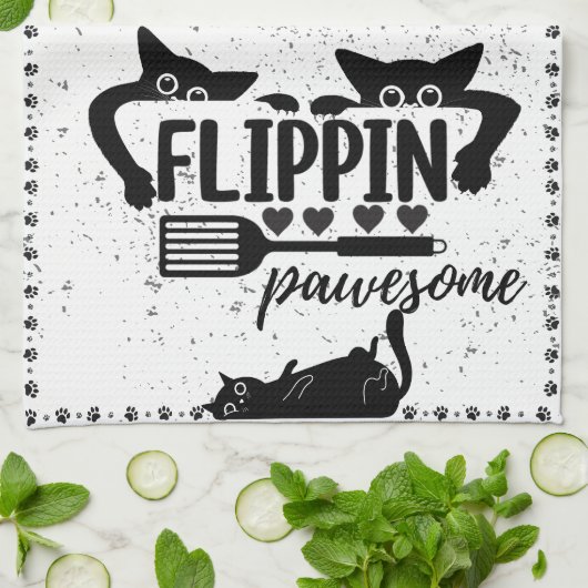 Schattige "Flippin Pawesome" met piepende katten Theedoek (Gevouwen)