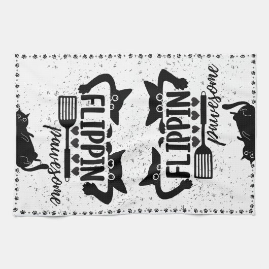 Schattige "Flippin Pawesome" met piepende katten Theedoek (Horizontaal)