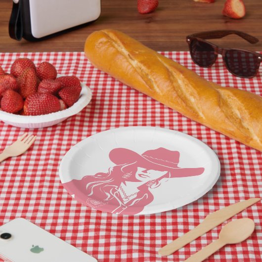 Schattige Flirt Roze Cowgirl Westerse Landelijke C Papieren Bordje (Picknick)