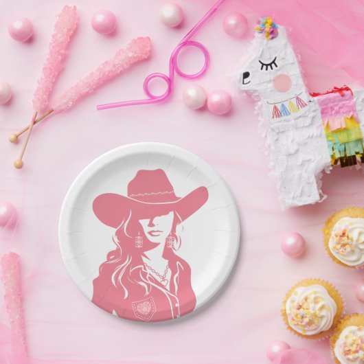Schattige Flirt Roze Cowgirl Westerse Landelijke C Papieren Bordje (Feest)