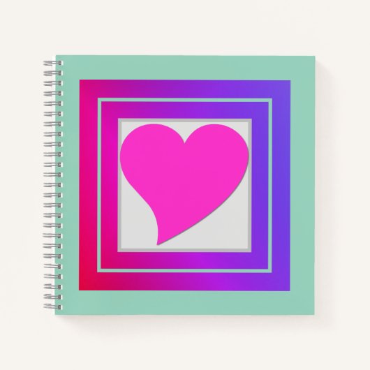 Schattige Flirty Hot Pink Heart, Paarse en rode op Notitieboek (Voorkant)