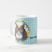 Schattige Floof Kat met bril mok (Voorkant links)