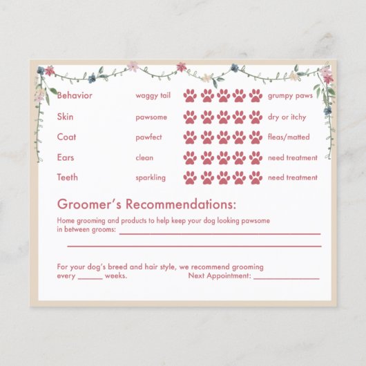 Schattige Floral Cockapoo Dog Grooming Report Kaar Flyer (Achterkant)