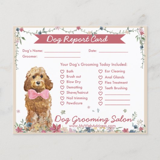 Schattige Floral Cockapoo Dog Grooming Report Kaar Flyer (Voorkant)