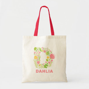 Schattige Floral D Initiaal naam groen roze geel c Tote Bag