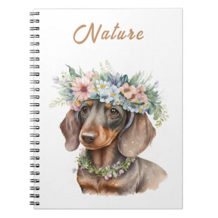 Schattige Floral Dachshund Dog Spiral Foto Notitie Notitieboek