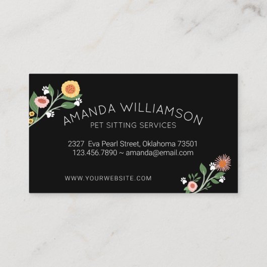 Schattige Floral Dog & Cat Pet Care Services White Visitekaartje (Achterkant)