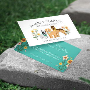 Schattige Floral Dogs Breed Pet Care Services Whit Visitekaartje