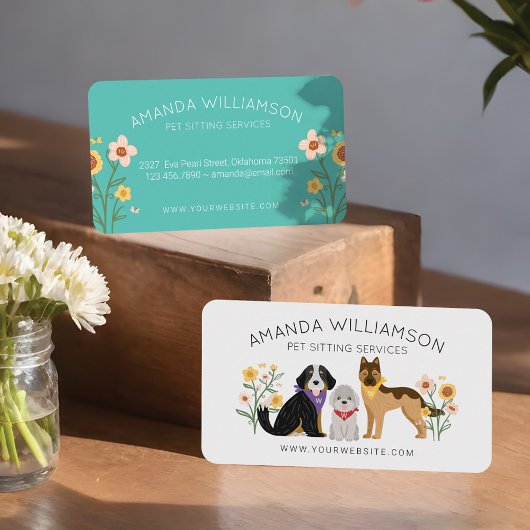 Schattige Floral Dogs Pet Care Services Wit Visitekaartje