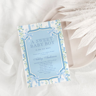 Schattige Floral en Bow Boy Baby shower Kaart