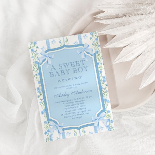 Schattige Floral en Bow Boy Baby shower Kaart