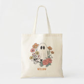 Schattige Floral Halloween Ghost Monogram Tote Bag (Voorkant)