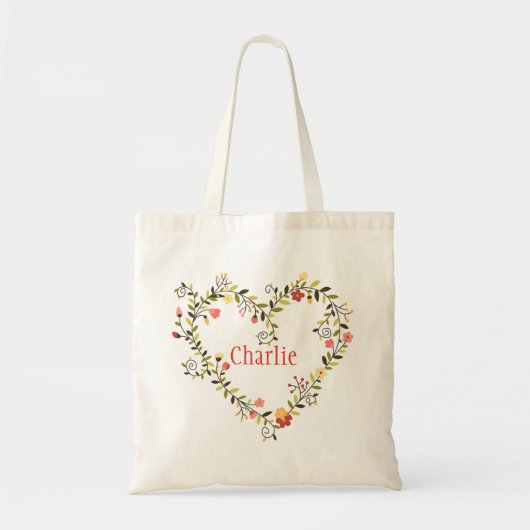 Schattige Floral Heart Wreator met naam Tote Bag (Voorkant)
