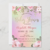 Schattige Floral Holographic Baby shower Invitatio Kaart (Voorkant)