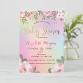 Schattige Floral Holographic Baby shower Invitatio Kaart (Staand voorkant)