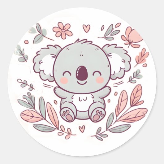 Schattige Floral Koala Design voor Dierenvrienden Ronde Sticker (Voorkant)