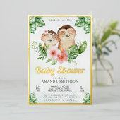 Schattige Floral  Twins Baby shower Gold Folie Uitnodiging (Staand Voorkant)