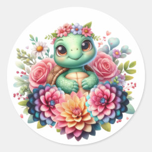 Schattige Floral Zee Schildpad Ronde Sticker