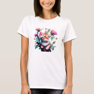 Schattige Flower Cat Acryl T-shirt