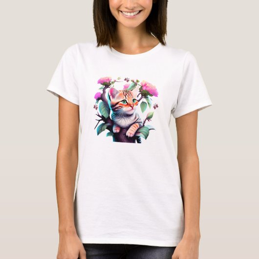 Schattige Flower Cat Acryl T-shirt (Voorkant)