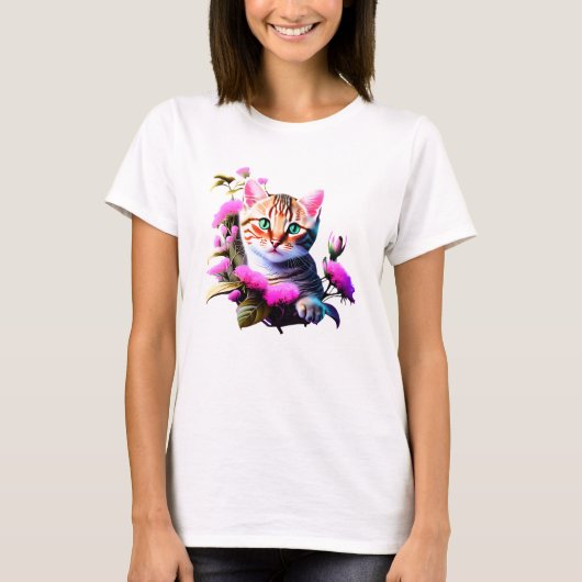 Schattige Flower Cat Acryl T-shirt (Voorkant)