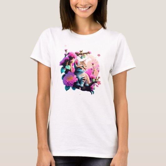 Schattige Flower Cat Acryl T-shirt (Voorkant)