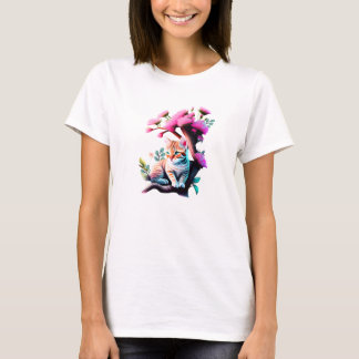 Schattige Flower Cat Acryl T-shirt