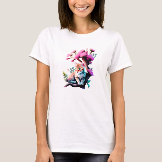 Schattige Flower Cat Acryl T-shirt (Voorkant)