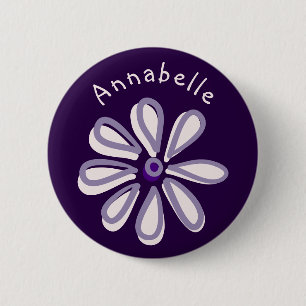 Schattige Flower Doodle Jouw naam Ronde Button 5,7 Cm